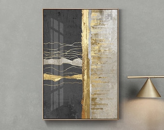 Druckbare Luxus Blattgold Malerei, Abstrakte Geometrische Goldfolie Linien Wand Poster Druck Moderne Leinwand Malerei Kunst Wohnzimmer Wohnkultur