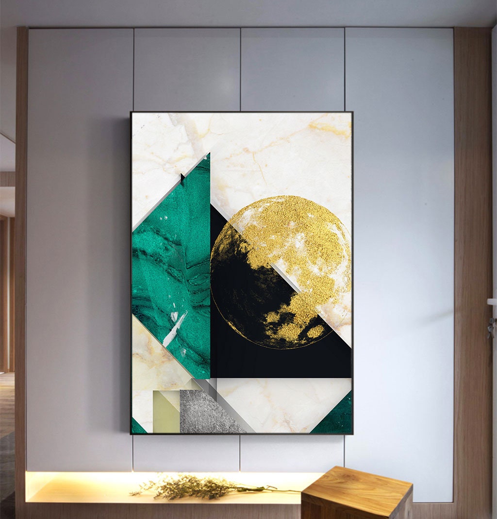 Förderungsmaßnahme Green Black Gold - Set Decor, Abstract Minimalist Emerald Printable Nordic Simple Style Etsy Home Print Artwork, Foil Painting, Geometric