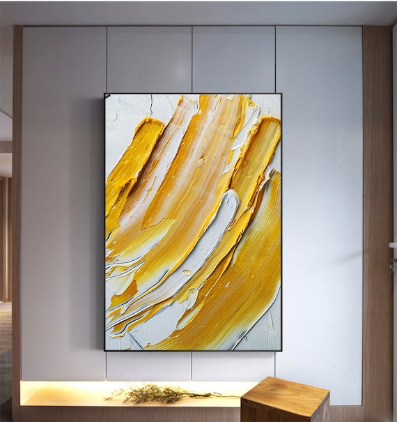 Abstract yellow & white oil paint brush mixing, splashing, design, textured, stained, variation, acrylic art, colored dye pattern