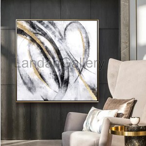 Black & White Canvas wall art, abstraction, acrylic painting, art charcoal, gold effect