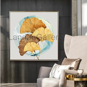 Printable, Abstract Yellow Gold Blue Green Plant Leaf Poster, Nordic Canvas Print Wall Art Painting Modern Picture Living Room Decoration
