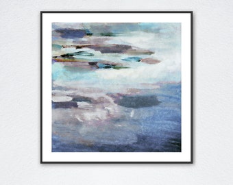 Abstract square blue and grey printable art, watercolor sky painting printable, large wall art, nursery decor, safari decor, safari art