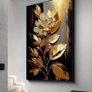 Golden Flower Wall Art Printable, Golden Petals of Luxury, Exquisite ...