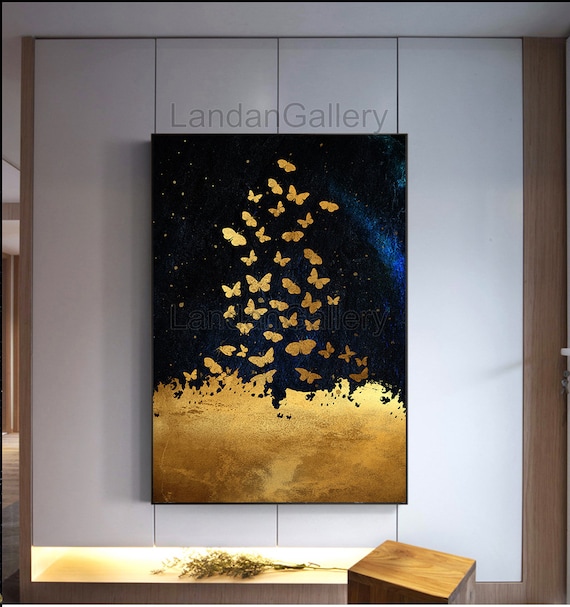 Printable Glitter Gold Butterfly Wall Art Canvas Painting Etsy