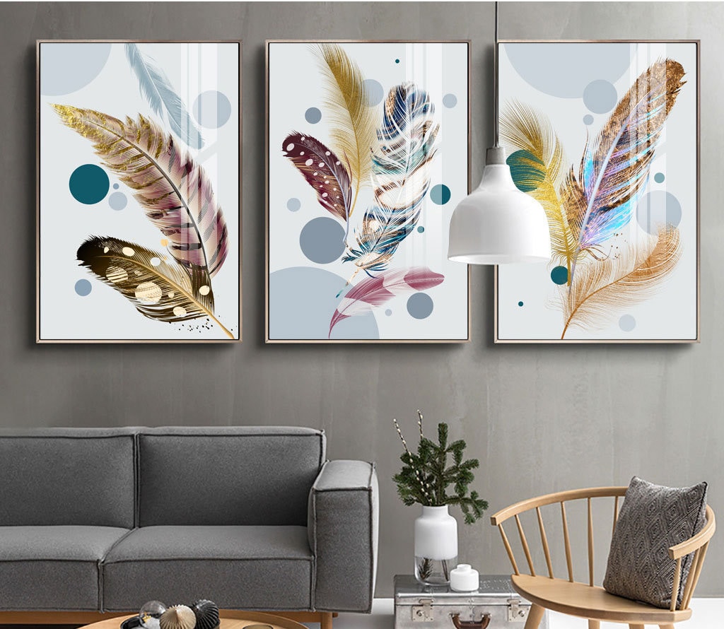 Set of 3 Feather Artwork Printable Feather Wall Art Feather - Etsy