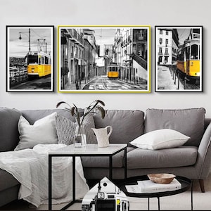 Modern City Series, Portuguese Print, Tram Printable Art, Wall Art, Instant Download, Black and White Art, HD decor, living room decor