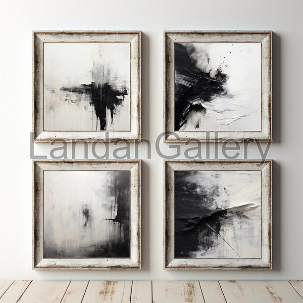 4 black and white paintings, intense textures, systems art, endurance art, moody colors, dreamy compositions, contemporary Chinese art