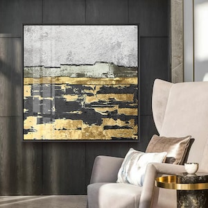 The Sea View from here, wilderslow Painting, Original abstract painting, Painting, square art, black and golden painting, Modern wall decor