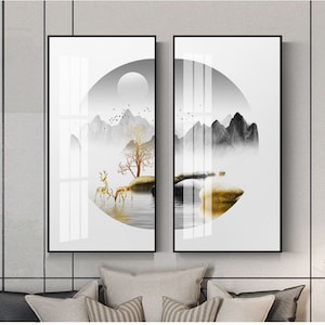 Set of 2, round print, wall art, printable wall art, prints wall art, wall art prints, canvas wall art, large wall art printable, oriental