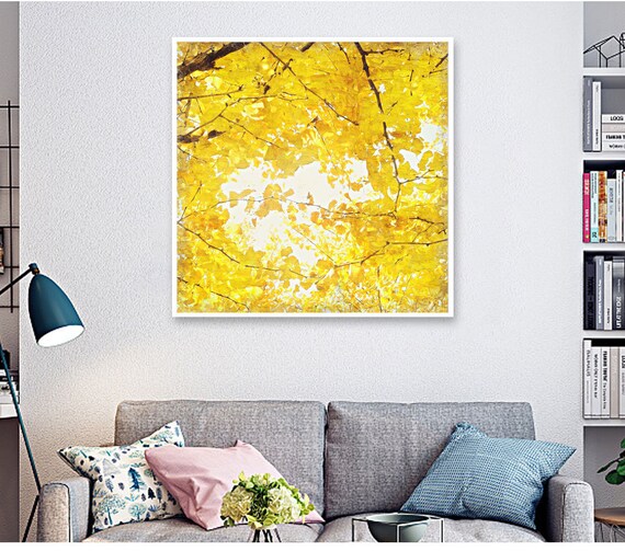 オリジナルの黄色のイチョウのプリント、廊下の油絵、イチョウの葉の