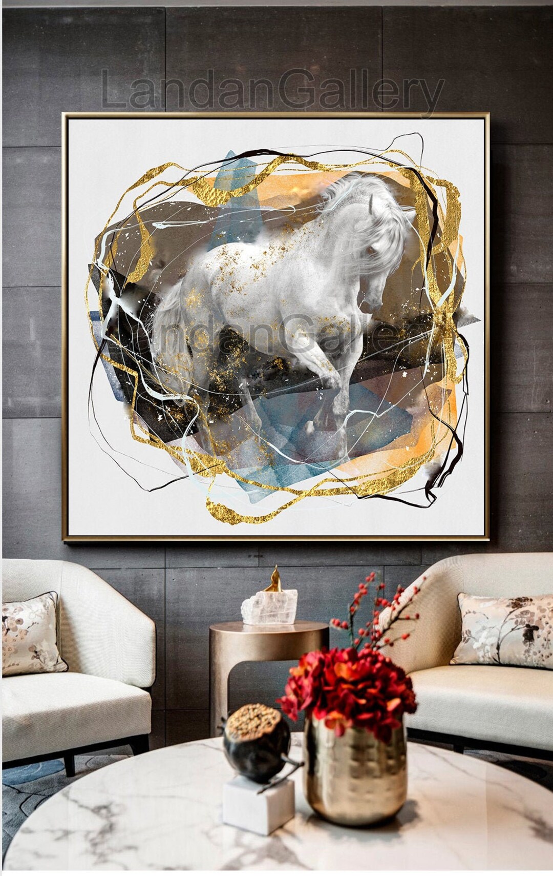 Abstract White Horse Canvas Painting Wall Art Picture Home Décor Posters Prints