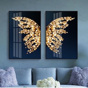 Luxus Symmetrie Schmetterling, abstrakter Goldfolie Schmetterling druckbar für Wohnzimmer, Hotellobby, Eingangsbereich, Wandkunst, Deko, Jugendstildrucke