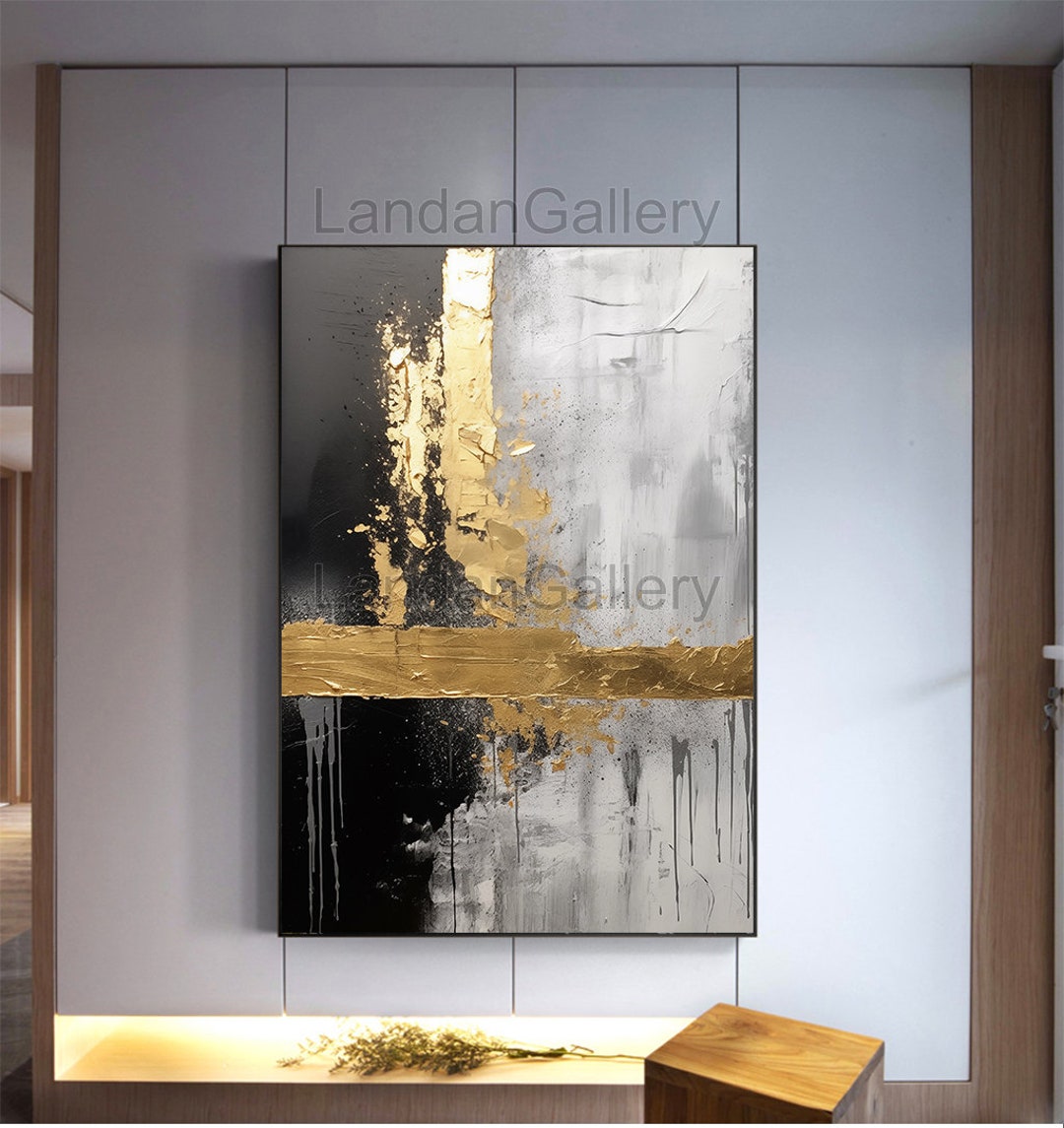 Digital Printable the Black and Gold Grey Abstract Painting Etsy