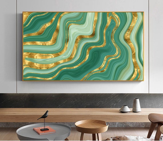 Fluid Art series luxury abstract fluid art painting in alcohol ink technique mixture of green and gold paints imitation of marble stone cut