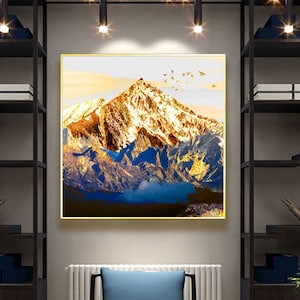 Abstract square Golden Mountain Pictures for Living Room Decor, Oil Painting on Canvas Art Posters and Prints Wall Art Painting