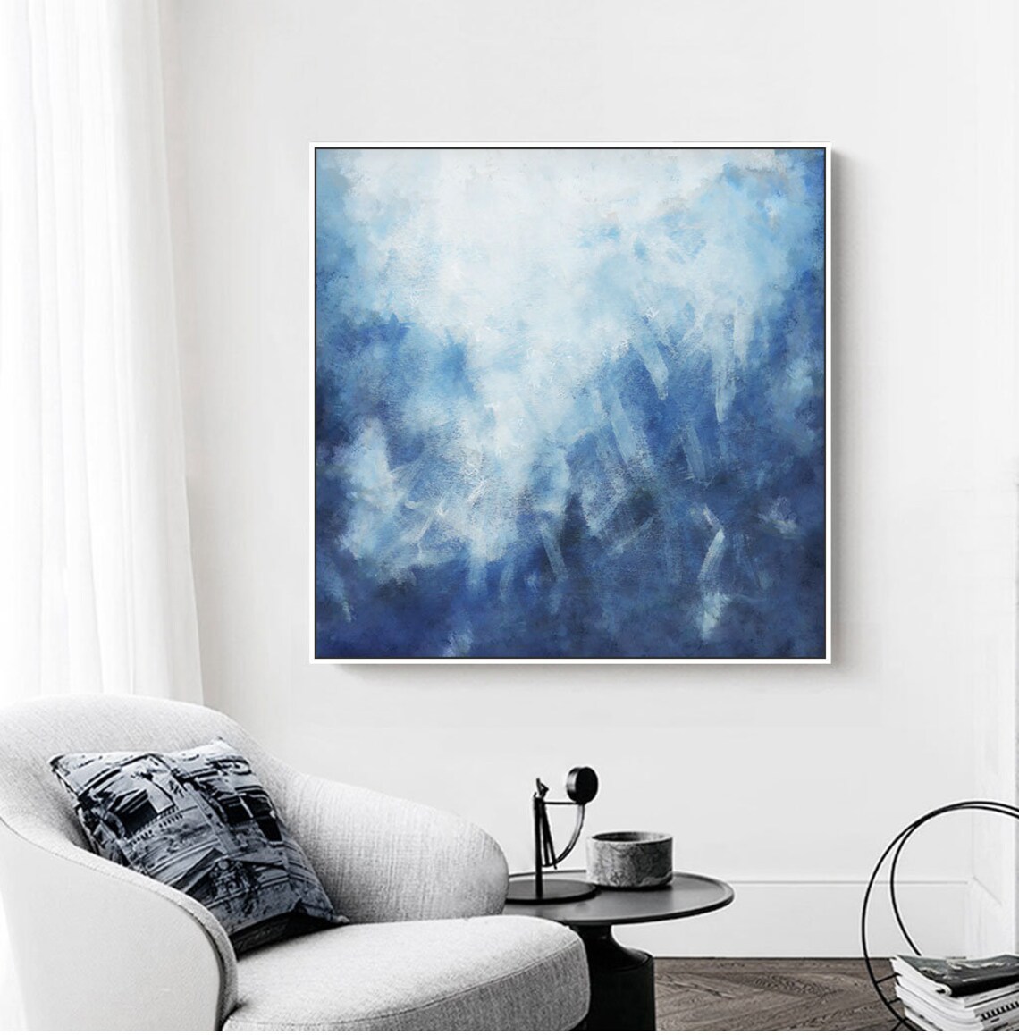 Square Art Original large wall art Abstract Navy blue Etsy