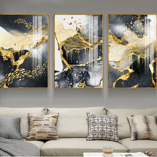 3 Sets druckbare, Wandkunst, Wohnkultur, originelle und innovative chinesische moderne leichte Luxustinte abstrakte Landschaftsmalerei