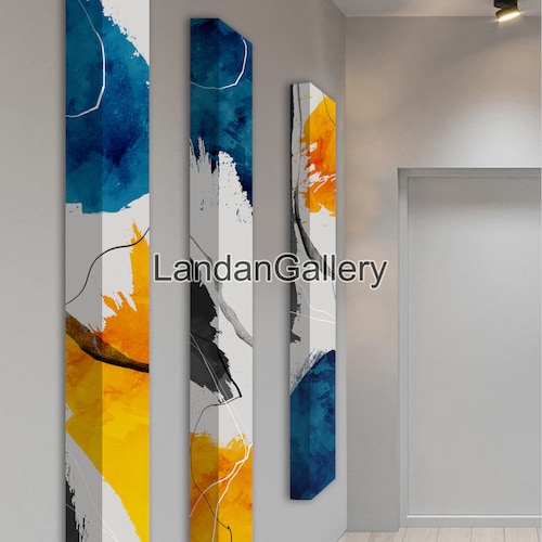 3 Sets 30x150cm Long Vertical Wall Art Printable Black Blue Etsy