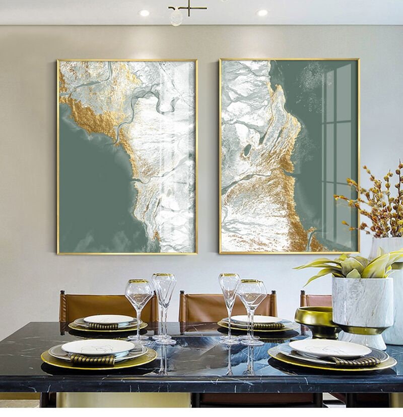 Printable Modern Abstract Green Gold Landscape Canvas Art, Wall Art for ...