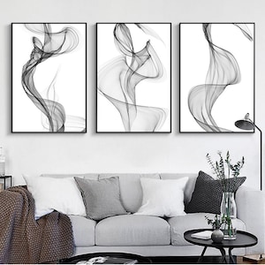 3 sets of wall art printable, Black smoke isolated on white background, Movement of smoke, smoke background,black ink, beautiful black smoke