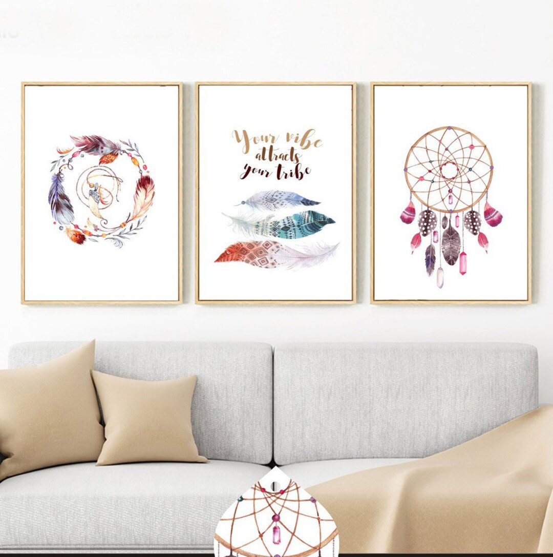 Feather Print Set Set of Prints Wall Art Set Feather Wall - Etsy