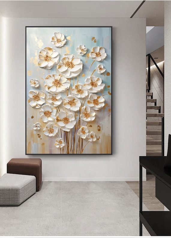 Elegant Flower Wall Art Living Room: Grey Background, Digital
