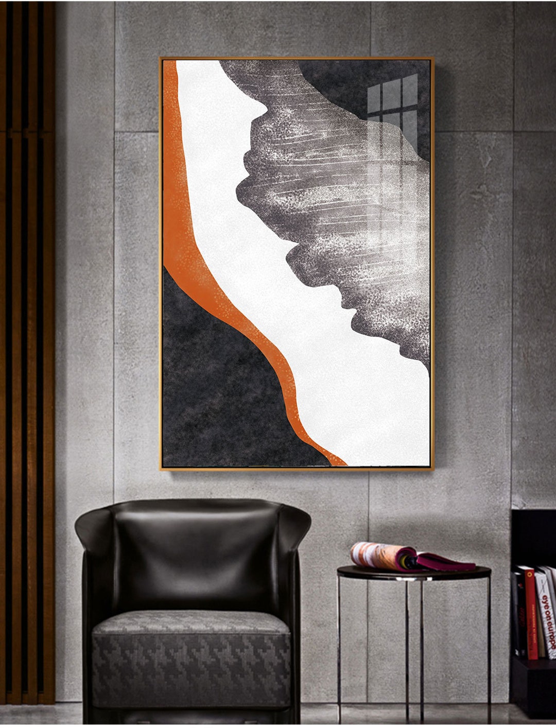 Grey black and orange on sale living room