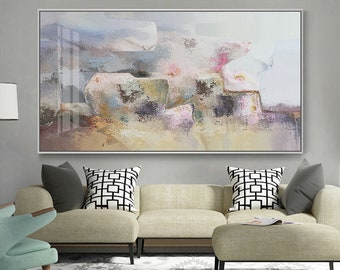 Top Abstract Art, pink gray, original paper collage, watercolor painting, mixed media painting, Fine Art America, oil painting canvas print