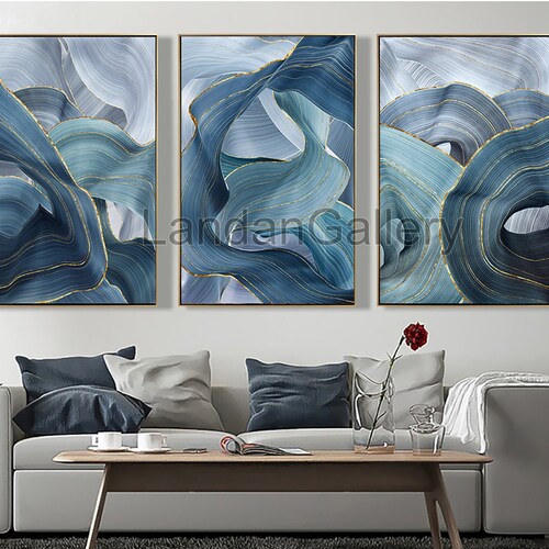 Set of 2 Blue Painting Gold Leaf Fish Art Modern Abstract - Etsy