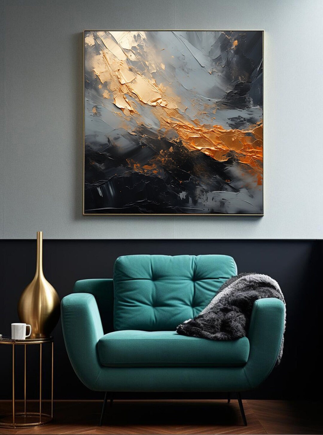 An Abstract Painting With Orange and Black Colors, Atmospheric Clouds ...