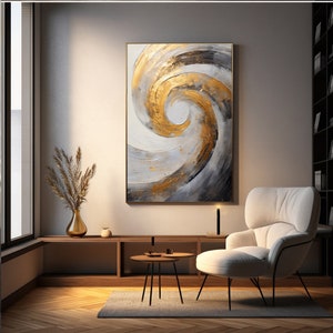 Abstract painting with a swirl of gold and black, soft brushstroke realism, Wall Art Printable, Digital artwork, gray and gold maranao art