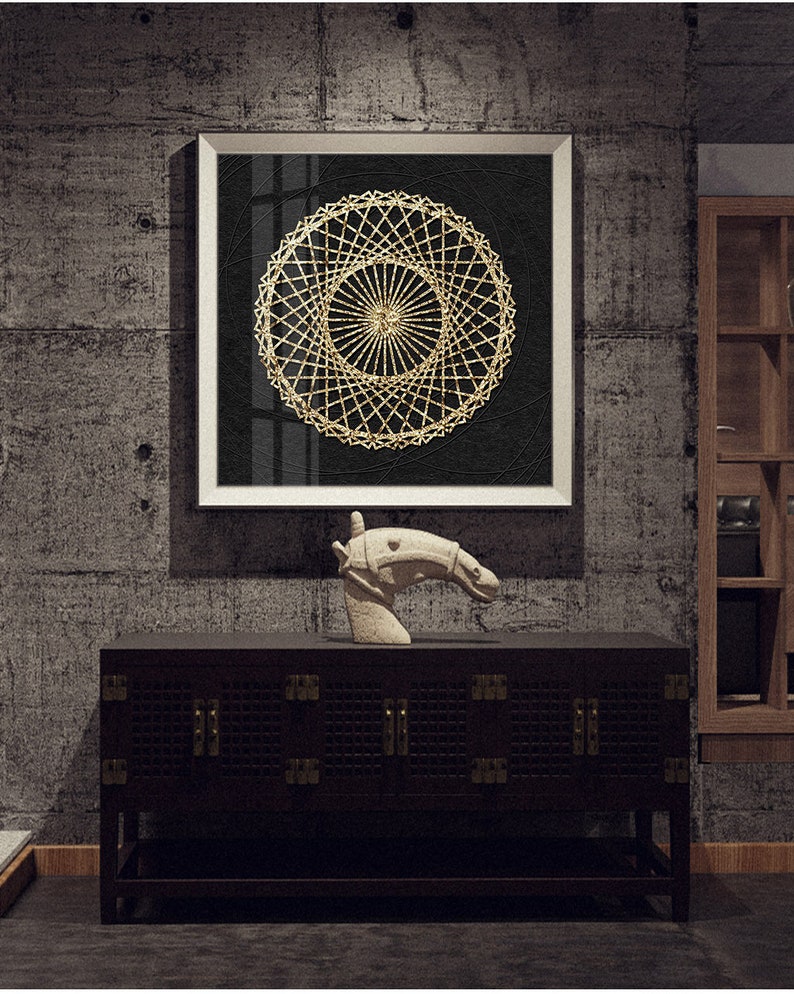 Square Wall Art Print Monochrome Elegant Circular Pattern in Etsy