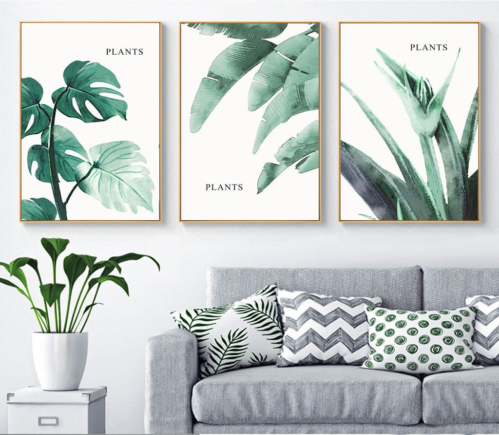 3 Panels of Green Plants Printable Tropical Leaf Print | Etsy