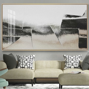 Abstract black white wall art printable, canvas art gift, extra large wall art, Horizontal wall art decor for living room, minimalist art