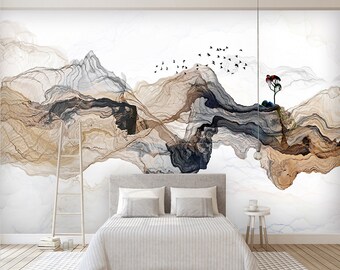 original Chinese zen mood  ink  wall decorative painting, fashion art, abstract decorative painting, landscape TV background wallpaper