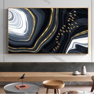 Fluid Art series high resolution Black luxury abstract painting in alcohol ink technique, Marble stone cut glowing golden veins tender decor