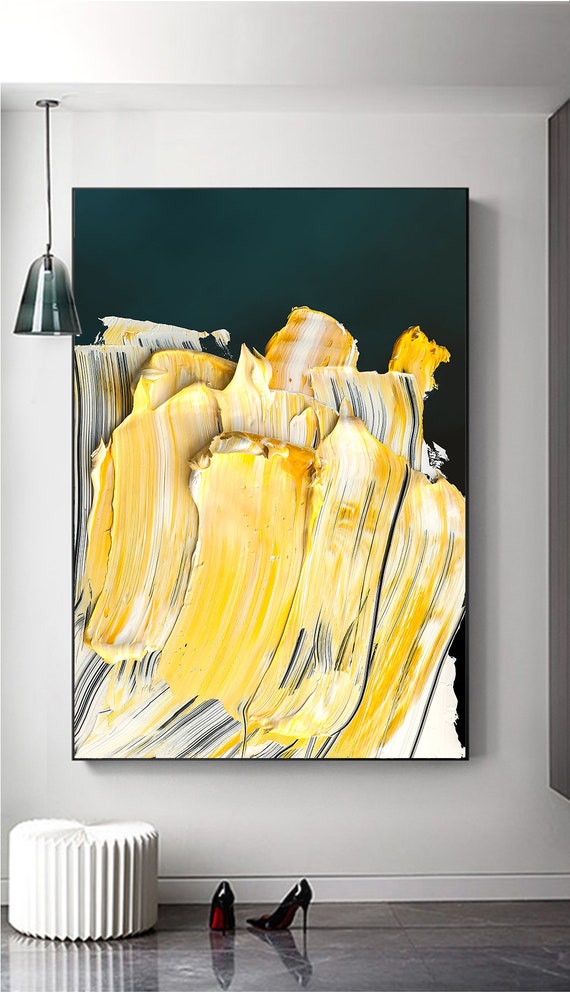 Abstract White & Yellow Oil Paint Brush Stokes Texture Background