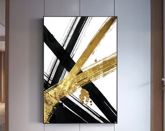 Harsh slashing large wall art, Scandinavian Art, industrial art, Brush Stroke Print, Instant Download Black and gold Brushstroke printable,
