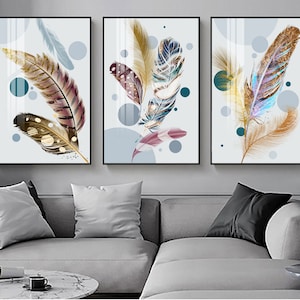 set of 3 feather artwork printable, feather wall art, feather poster, feathers print, digital print, watercolor print, feather photography