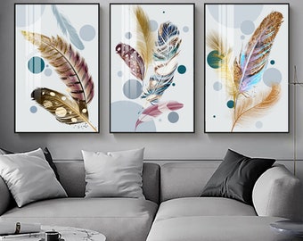 set of 3 feather artwork printable, feather wall art, feather poster, feathers print, digital print, watercolor print, feather photography