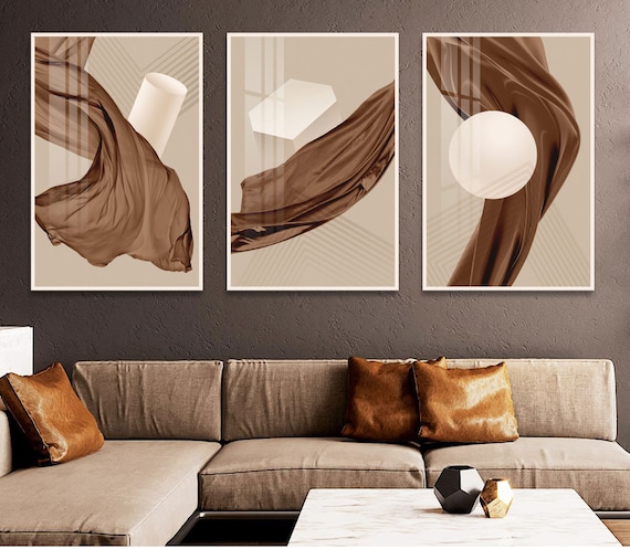 3 sets artwork printable, Interactive Generative Art, brown abstract silk cloth Morandi art living room triptych decorative painting