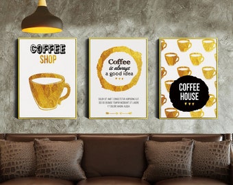 conjunto de tres citas de cafetería imprimibles, el café siempre es una buena idea, arte de la pared de la cafetería, cartel vintage de café, decoración de la pared de la cocina