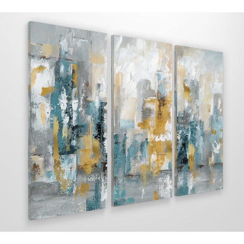 3 Sets of Highlytextured Oil Paint Modern Wall Art Blue Etsy