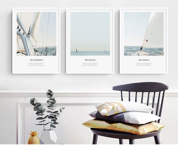 set of 3 Original seascape printable digital download, Ocean Photography, Coastal Print, Wall Decor, boat poster,Ocean Waves Print,Beach