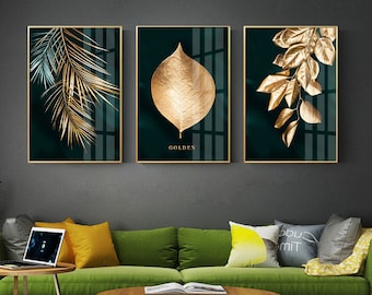 Abstract Original innovation Chinese golden leaf, luxury modern minimalist crystal porcelain, Nordic decorative painting, Interior wall art