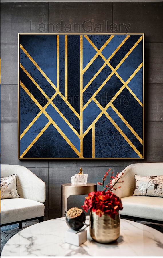 Abstract Geometric Traditional Navy Black Gold Extra Large small
