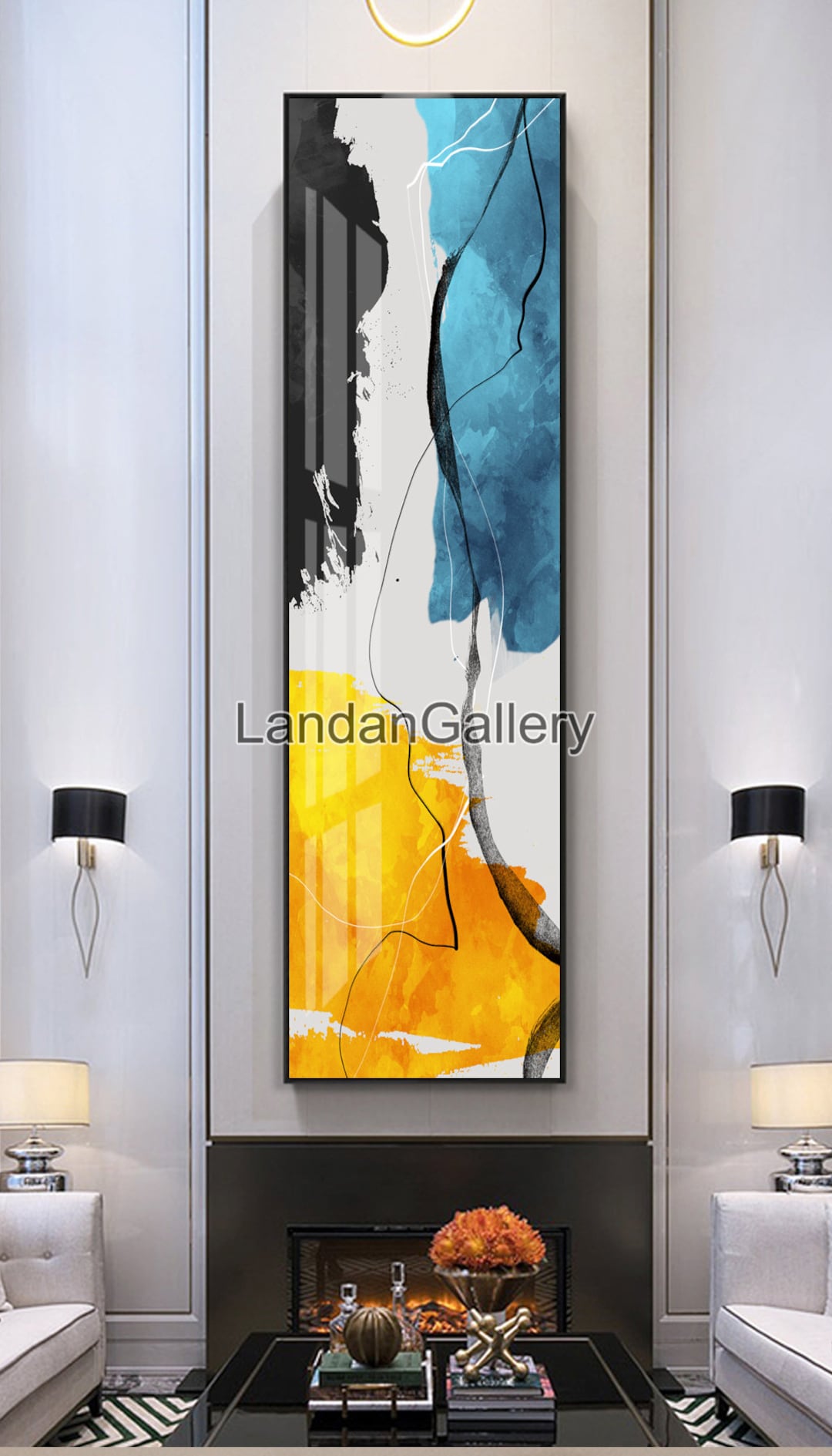 Nordic Abstract Painting, 30x150cm, Long Vertical Wall Art