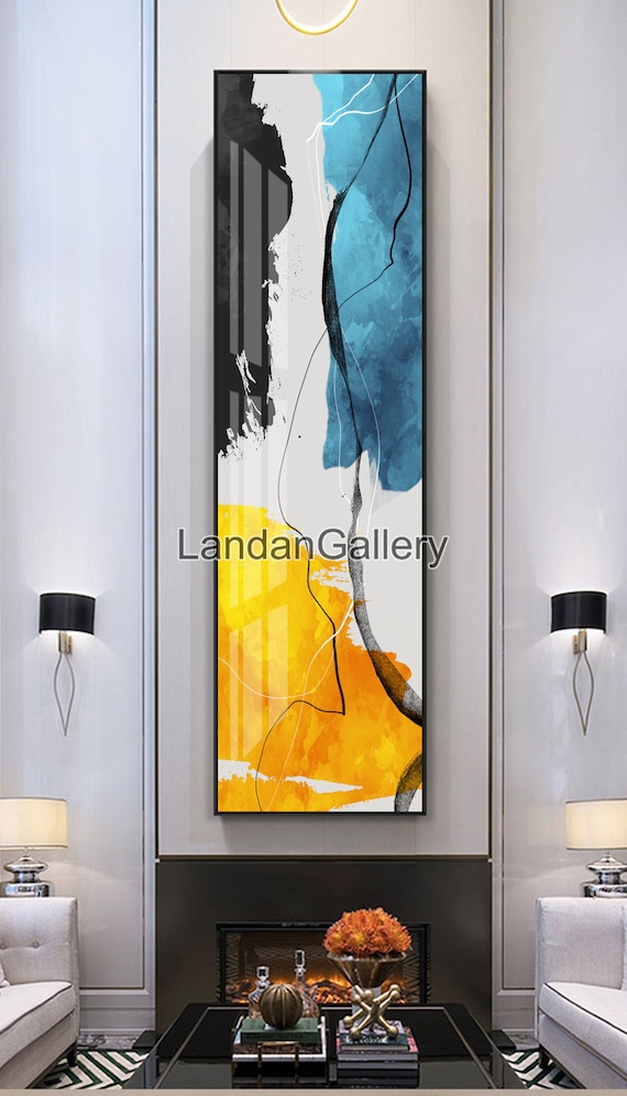 Pintura abstracta nórdica, 30x150 cm, arte de pared vertical imprimible de  largo, lámina dorada de lujo negro, cuadros decorativos en color para sala  de estar -  México