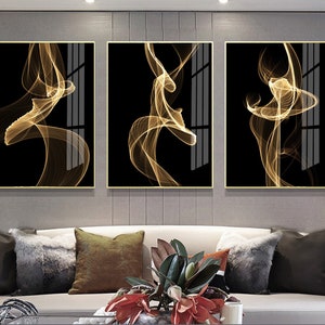 Arte de pared imprimible Digital, pinturas en lienzo de línea dorada nórdica abstracta, carteles dorados negros, imagen impresa, decoración del hogar para sala de estar y Hotel