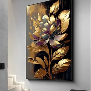 Wall Art Printable, Elevate Your Space With Golden Blossoms on a